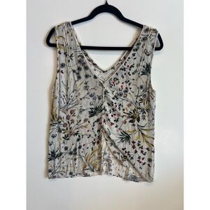 Zara Basic Tank Top Womens Small White Floral V-Neck Crochet Lace Button Back